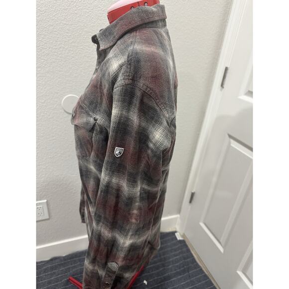 Mens Plaid Flannel Shirt pearl snaps Button Up Long Sleeve Western Gray Red - Picture 4 of 9